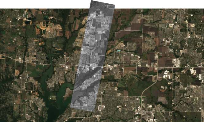 Primerjava posnetka NEMO-HD v rdečem spektru s podatki iz satelita Sentinel 2 (Dallas, 4. 10. 2020)